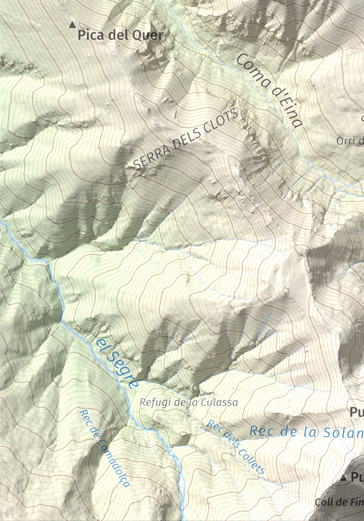 Mapa de relieve de Cambra d'Ase, 2750 m, Cerdanya Nord, lámina 100 Cims de Trobart. Detalle de la zona inferior izquierda. 21 × 30 cm.