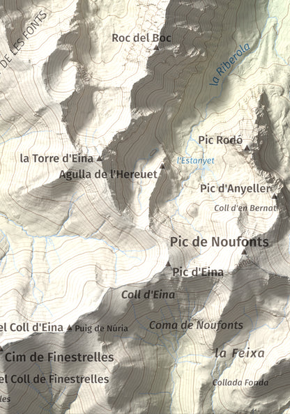 Mapa de relieve de Cambra d'Ase, 2750 m, Cerdanya Nord, lámina 100 Cims de Trobart. Detalle de la zona inferior derecha. 21 × 30 cm.
