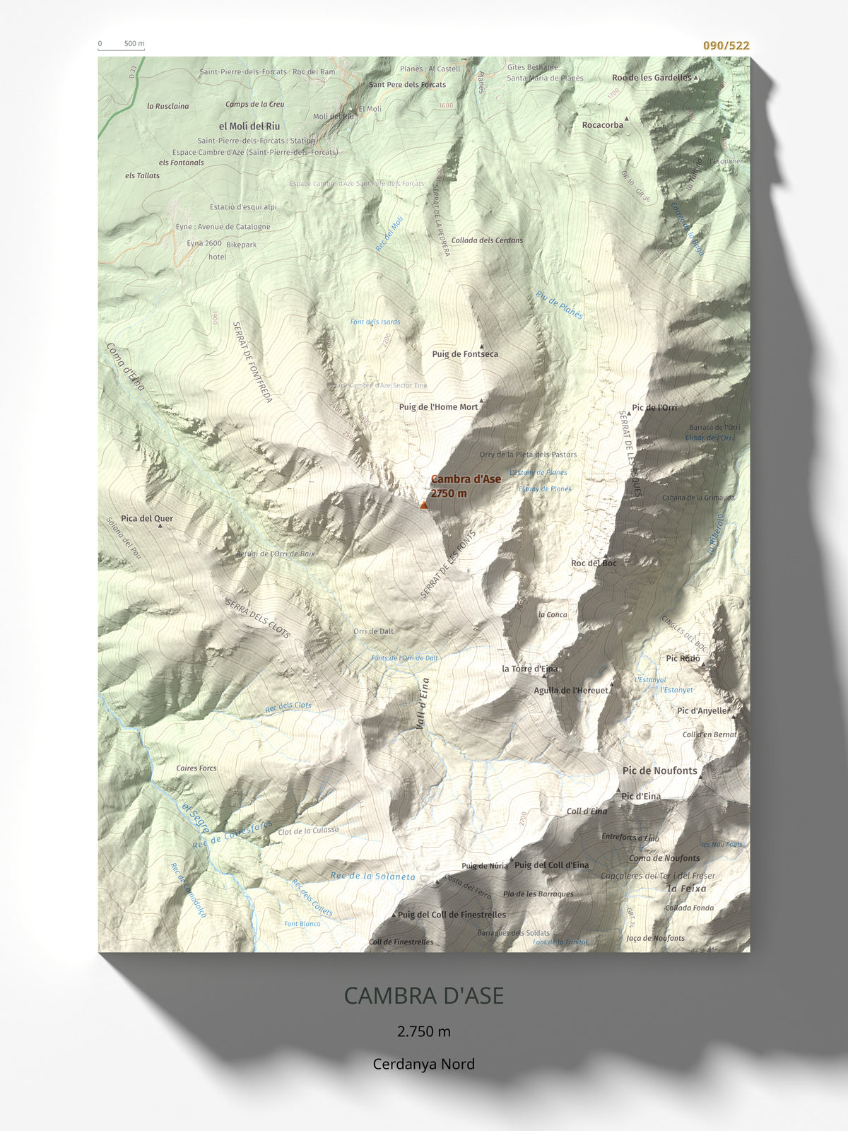 Mapa de relieve de Cambra d'Ase, 2750 m, Cerdanya Nord, lámina 100 Cims de Trobart 30 × 40 cm.