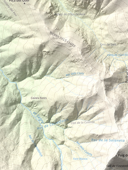 Mapa de relieve de Cambra d'Ase, 2750 m, Cerdanya Nord, lámina 100 Cims de Trobart. Detalle de la zona inferior izquierda. 30 × 40 cm.