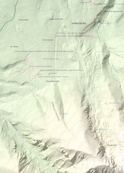 Mapa de relieve de Cambra d'Ase, 2750 m, Cerdanya Nord, lámina 100 Cims de Trobart. Detalle de la zona superior izquierda. 50 × 70 cm.