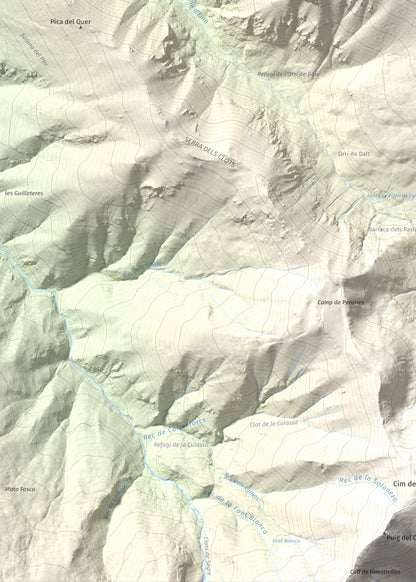 Mapa de relieve de Cambra d'Ase, 2750 m, Cerdanya Nord, lámina 100 Cims de Trobart. Detalle de la zona inferior izquierda. 50 × 70 cm.