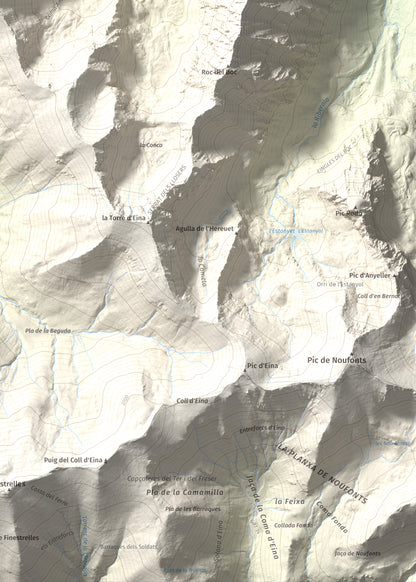 Mapa de relieve de Cambra d'Ase, 2750 m, Cerdanya Nord, lámina 100 Cims de Trobart. Detalle de la zona inferior derecha. 50 × 70 cm.