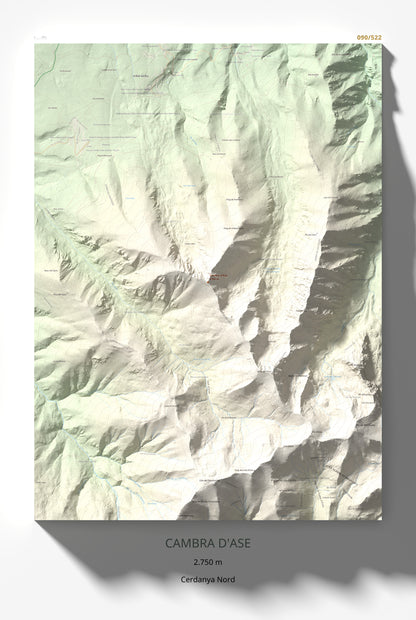 Mapa de relieve de Cambra d'Ase, 2750 m, Cerdanya Nord, lámina 100 Cims de Trobart 61 × 91 cm.