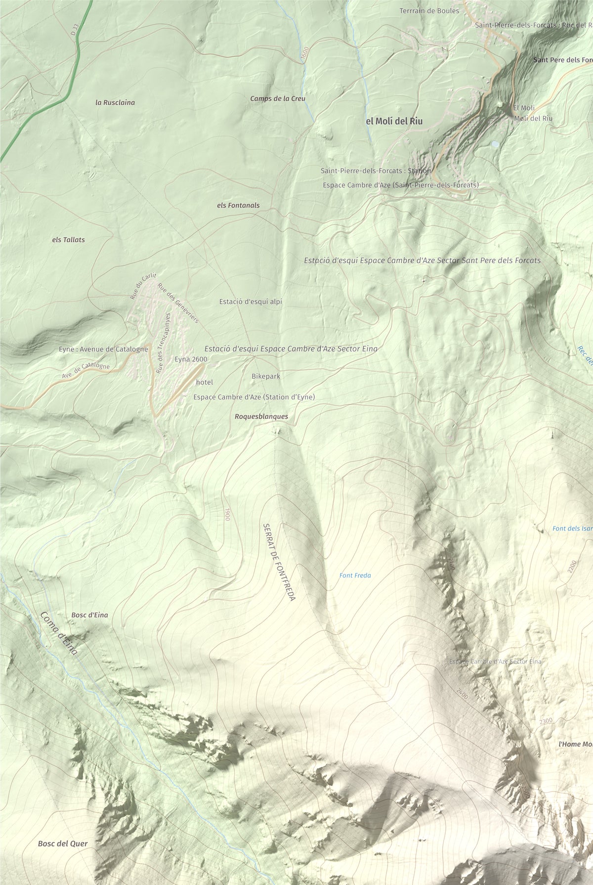 Mapa de relieve de Cambra d'Ase, 2750 m, Cerdanya Nord, lámina 100 Cims de Trobart. Detalle de la zona superior izquierda. 61 × 91 cm.