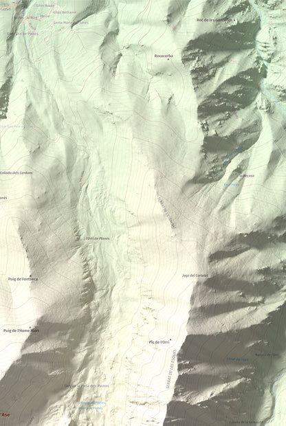 Mapa de relieve de Cambra d'Ase, 2750 m, Cerdanya Nord, lámina 100 Cims de Trobart. Detalle de la zona superior derecha. 61 × 91 cm.