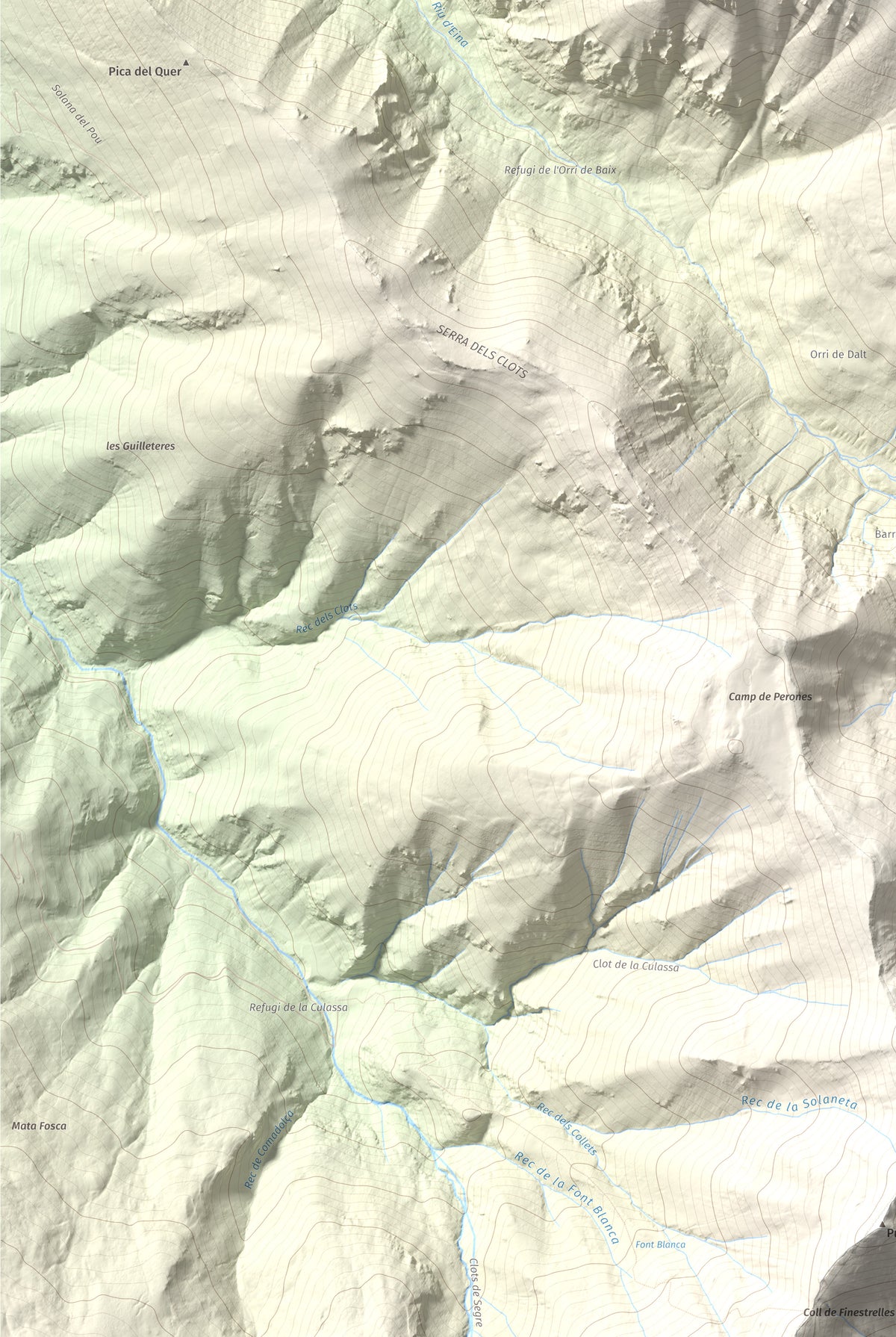 Mapa de relieve de Cambra d'Ase, 2750 m, Cerdanya Nord, lámina 100 Cims de Trobart. Detalle de la zona inferior izquierda. 61 × 91 cm.