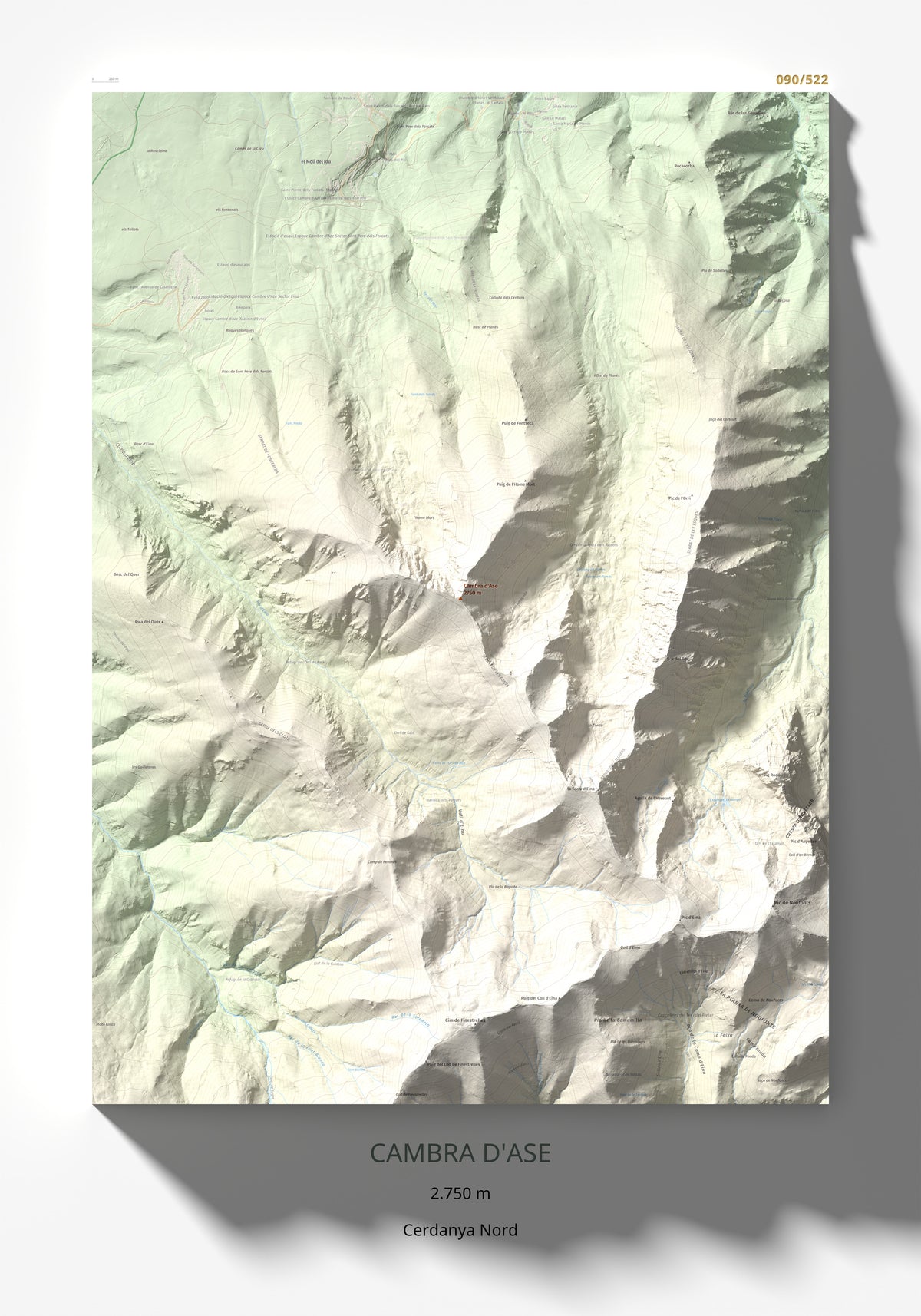 Mapa de relieve de Cambra d'Ase, 2750 m, Cerdanya Nord, lámina 100 Cims de Trobart 70 × 100 cm.