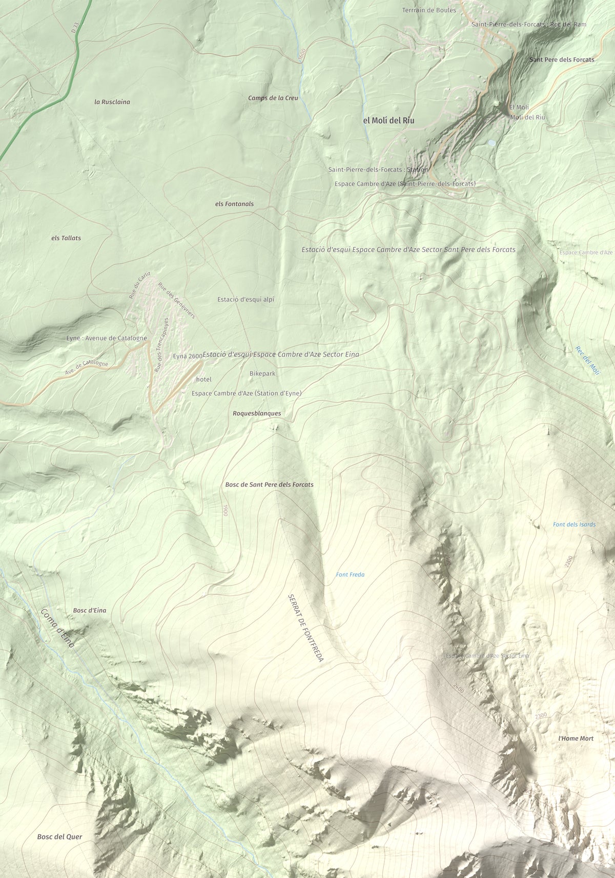 Mapa de relieve de Cambra d'Ase, 2750 m, Cerdanya Nord, lámina 100 Cims de Trobart. Detalle de la zona superior izquierda. 70 × 100 cm.