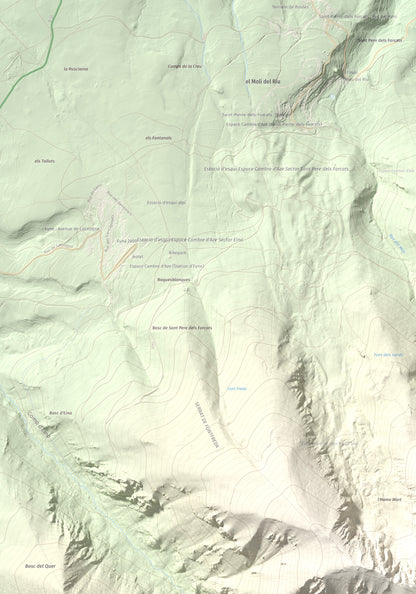Mapa de relieve de Cambra d'Ase, 2750 m, Cerdanya Nord, lámina 100 Cims de Trobart. Detalle de la zona superior izquierda. 70 × 100 cm.