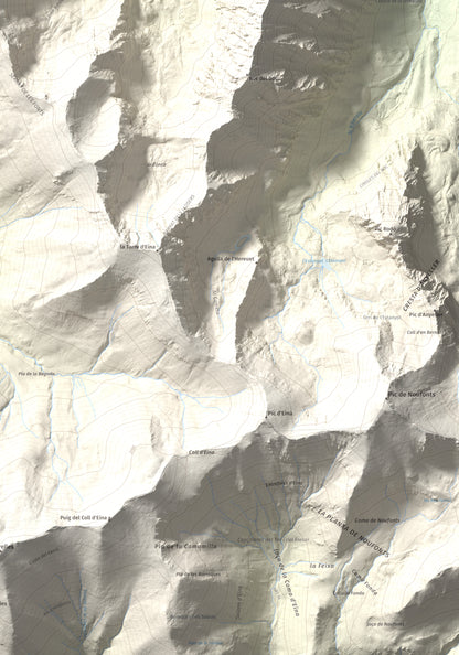 Mapa de relieve de Cambra d'Ase, 2750 m, Cerdanya Nord, lámina 100 Cims de Trobart. Detalle de la zona inferior derecha. 70 × 100 cm.