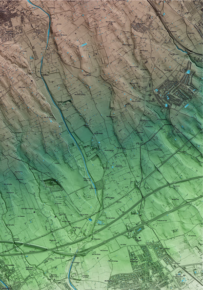 Mapa artístico del relieve de Cambrils, al Baix Camp, con 15 km de entorno y base topográfica ICGC. Detalle de la zona superior derecha.