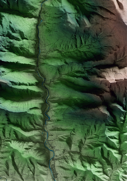 Mapa artístico del relieve de Campelles, al Ripollès, con 15 km de entorno y base topográfica ICGC. Detalle de la zona inferior derecha.
