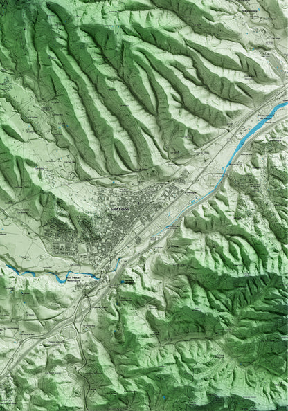 Mapa artístico del relieve de Campins, al Vallès Oriental, con 15 km de entorno y base topográfica ICGC. Detalle de la zona inferior derecha.