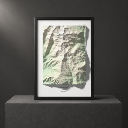 Mapa de relieve de Campirme, 2633 m, Pallars Sobirà, lámina 100 Cims de Trobart. Presentación enmarcada. 70 × 100 cm.