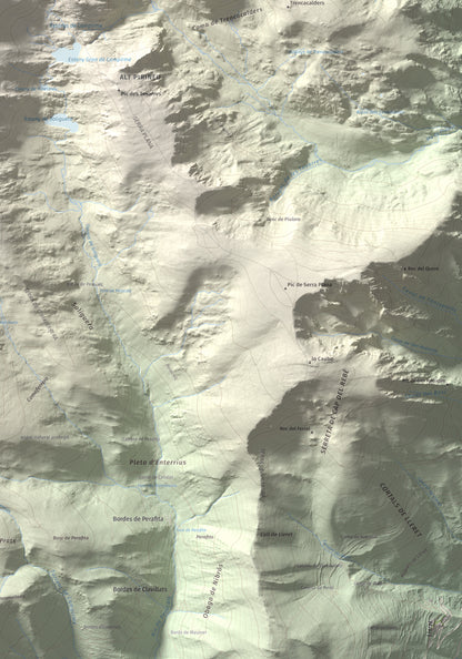 Mapa de relieve de Campirme, 2633 m, Pallars Sobirà, lámina 100 Cims de Trobart. Detalle de la zona inferior derecha. 70 × 100 cm.