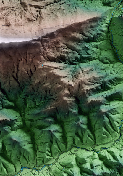 Mapa artístico del relieve de Camprodon, al Ripollès, con 15 km de entorno y base topográfica ICGC. Detalle de la zona inferior izquierda.