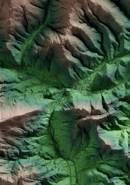 Mapa artístico del relieve de Camprodon, al Ripollès, con 15 km de entorno y base topográfica ICGC. Detalle de la zona central.