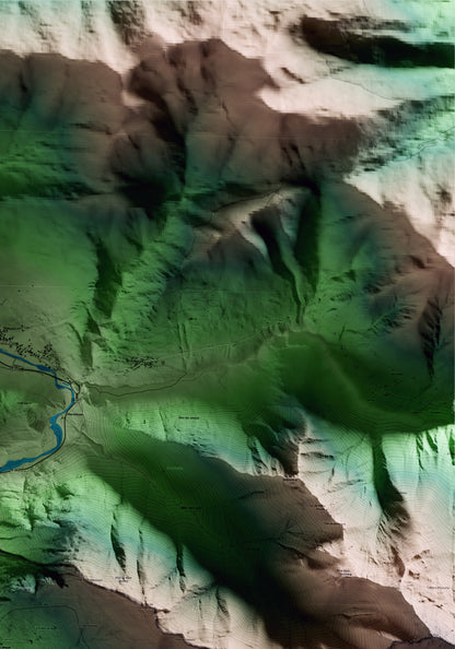 Mapa artístico del relieve de Canejan, al Aran, con 15 km de entorno y base topográfica ICGC. Detalle de la zona superior derecha.