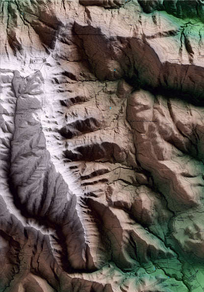 Mapa artístico del relieve de Canet d'Adri, al Gironès, con 15 km de entorno y base topográfica ICGC. Detalle de la zona superior izquierda.