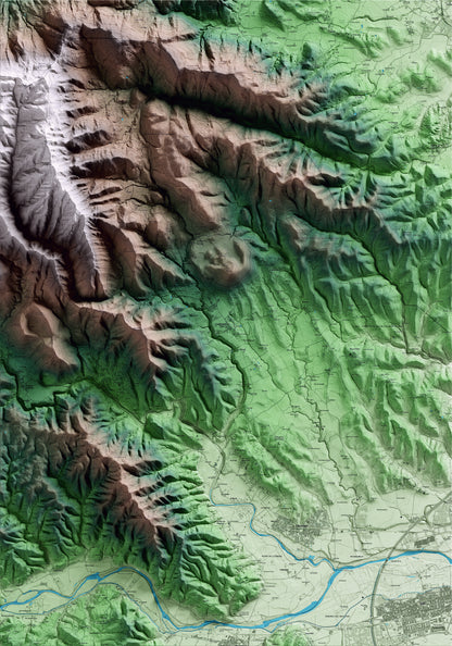 Mapa artístico del relieve de Canet d'Adri, al Gironès, con 15 km de entorno y base topográfica ICGC