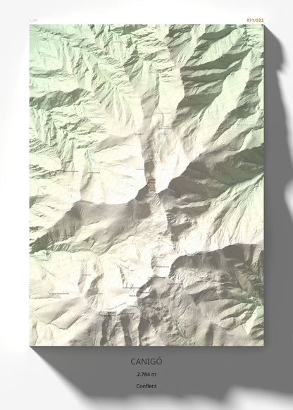 Mapa de relieve de Canigó, 2784 m, Conflent, lámina 100 Cims de Trobart 50 × 70 cm.