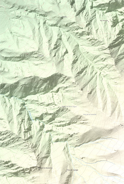 Mapa de relieve de Canigó, 2784 m, Conflent, lámina 100 Cims de Trobart. Detalle de la zona superior izquierda. 61 × 91 cm.