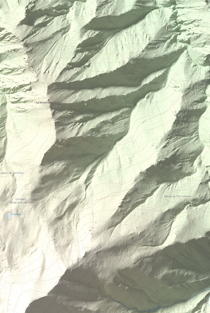Mapa de relieve de Canigó, 2784 m, Conflent, lámina 100 Cims de Trobart. Detalle de la zona superior derecha. 61 × 91 cm.