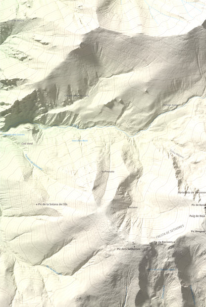 Mapa de relieve de Canigó, 2784 m, Conflent, lámina 100 Cims de Trobart. Detalle de la zona inferior izquierda. 61 × 91 cm.