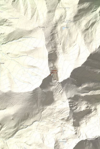 Mapa de relieve de Canigó, 2784 m, Conflent, lámina 100 Cims de Trobart. Detalle de la zona central. 61 × 91 cm.