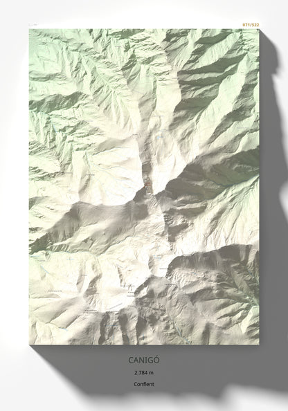 Mapa de relieve de Canigó, 2784 m, Conflent, lámina 100 Cims de Trobart 70 × 100 cm.