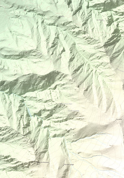 Mapa de relieve de Canigó, 2784 m, Conflent, lámina 100 Cims de Trobart. Detalle de la zona superior izquierda. 70 × 100 cm.