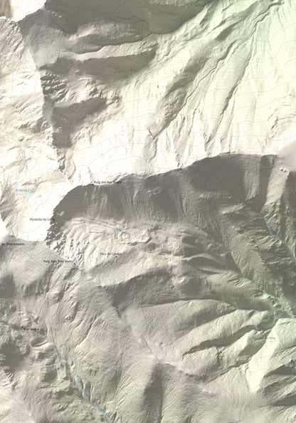 Mapa de relieve de Canigó, 2784 m, Conflent, lámina 100 Cims de Trobart. Detalle de la zona inferior derecha. 70 × 100 cm.