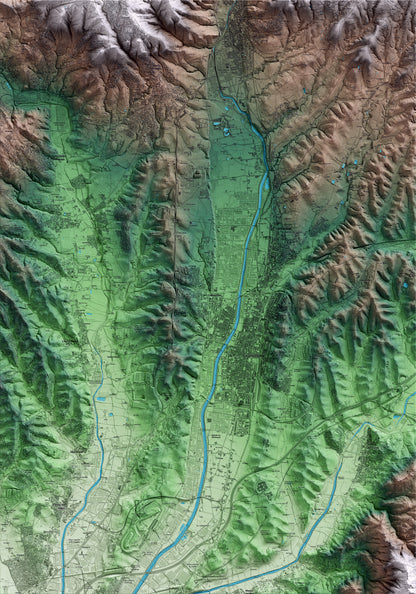 Mapa artístico del relieve de Canovelles, al Vallès Oriental, con 15 km de entorno y base topográfica ICGC