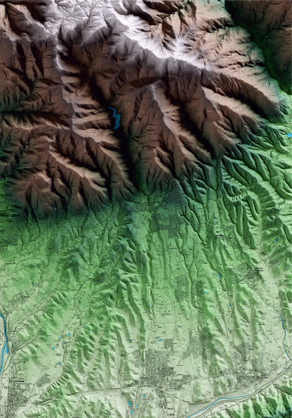 Mapa artístico del relieve de Cànoves i Samalús, al Vallès Oriental, con 15 km de entorno y base topográfica ICGC