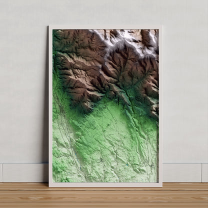 Mapa artístico del relieve de Cantallops, al Alt Empordà, con 15 km de entorno y base topográfica ICGC. Presentación enmarcada.