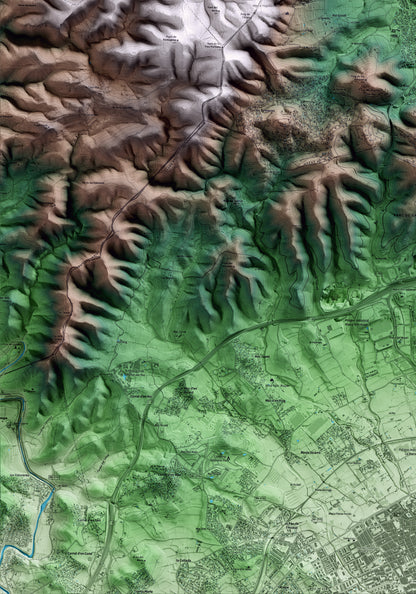 Mapa artístico del relieve de Canyelles, al Garraf, con 15 km de entorno y base topográfica ICGC. Detalle de la zona inferior izquierda.