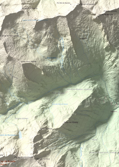 Mapa de relieve de Cap de Broate, 2741 m, Pallars Sobirà, lámina 100 Cims de Trobart. Detalle de la zona superior derecha. 50 × 70 cm.