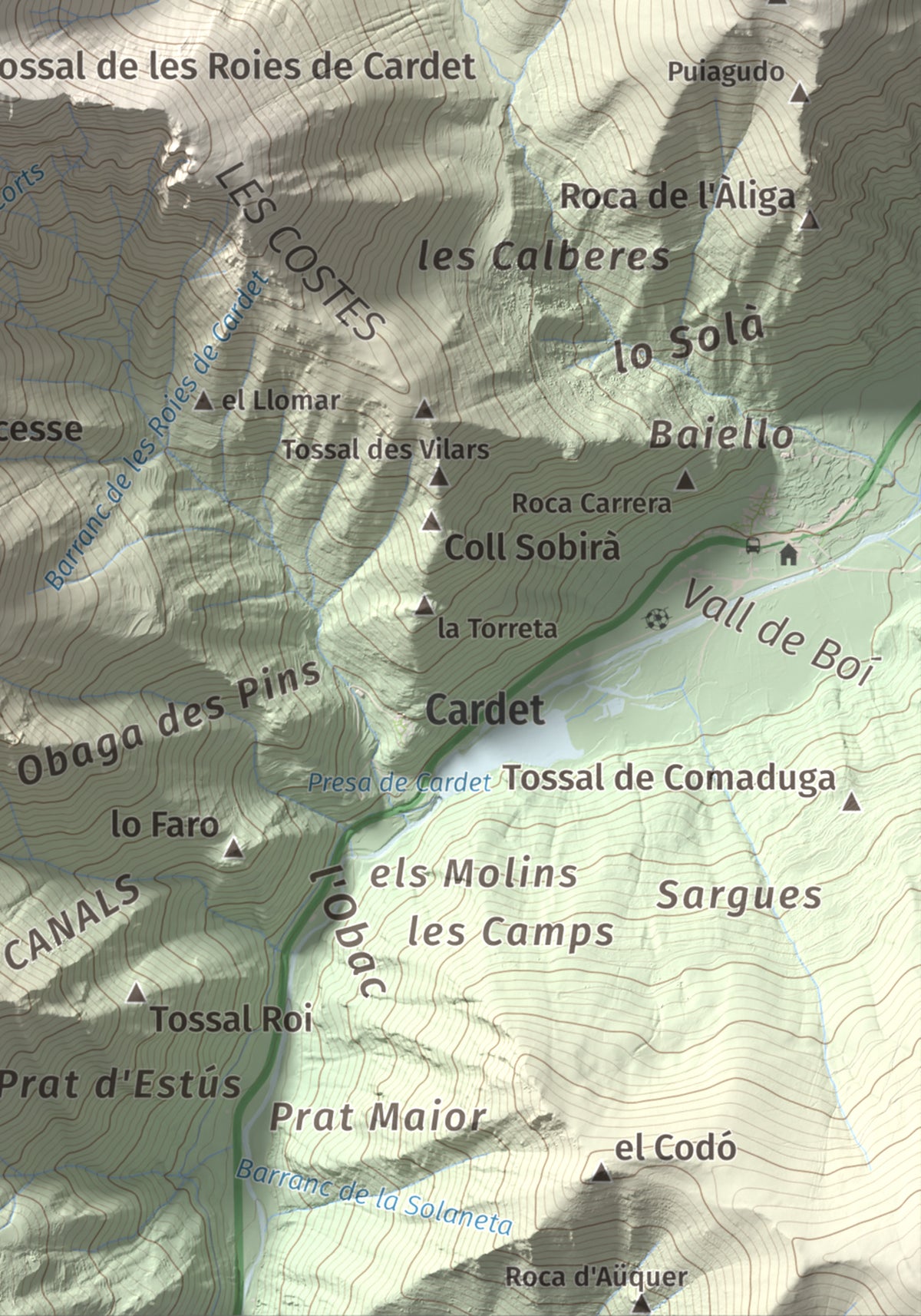 Mapa de relieve de Cap de Gelada, 2449 m, Alta Ribagorça, lámina 100 Cims de Trobart. Detalle de la zona inferior derecha. 21 × 30 cm.