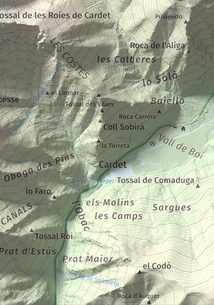 Mapa de relieve de Cap de Gelada, 2449 m, Alta Ribagorça, lámina 100 Cims de Trobart. Detalle de la zona inferior derecha. 21 × 30 cm.
