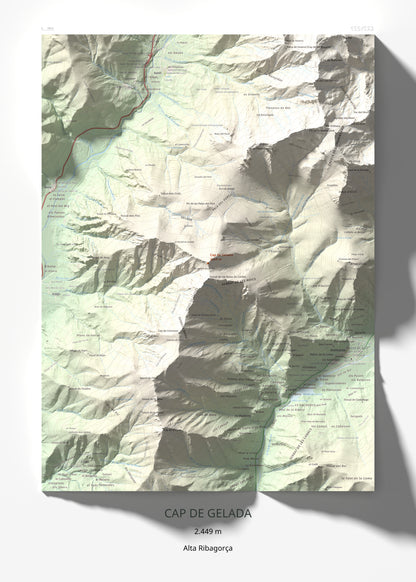 Mapa de relieve de Cap de Gelada, 2449 m, Alta Ribagorça, lámina 100 Cims de Trobart 50 × 70 cm.