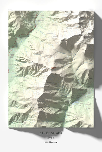 Mapa de relieve de Cap de Gelada, 2449 m, Alta Ribagorça, lámina 100 Cims de Trobart 61 × 91 cm.