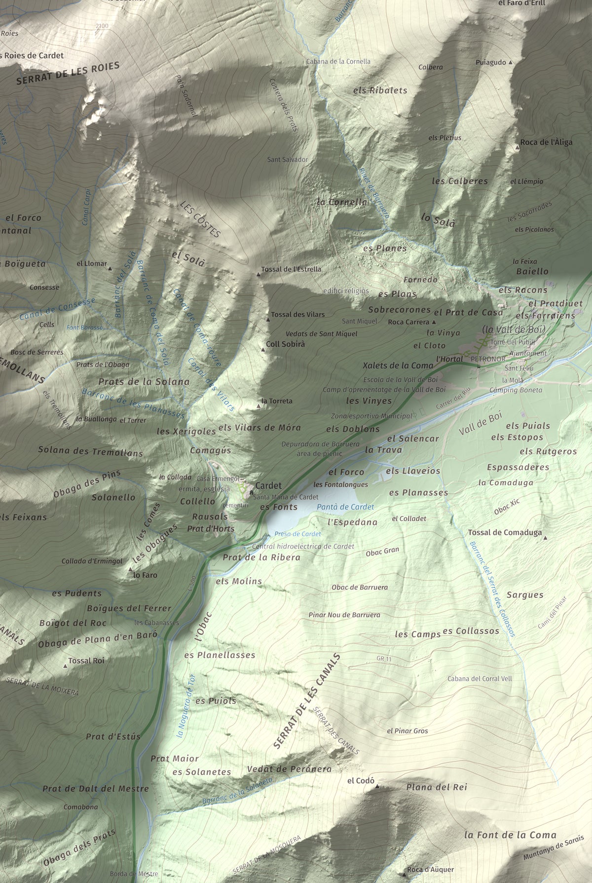 Mapa de relieve de Cap de Gelada, 2449 m, Alta Ribagorça, lámina 100 Cims de Trobart. Detalle de la zona inferior derecha. 61 × 91 cm.