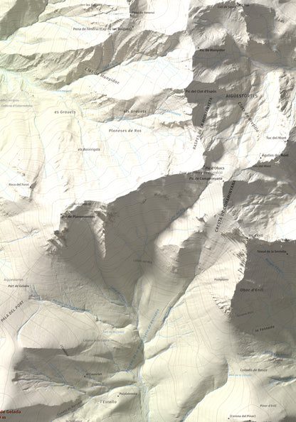 Mapa de relieve de Cap de Gelada, 2449 m, Alta Ribagorça, lámina 100 Cims de Trobart. Detalle de la zona superior derecha. 70 × 100 cm.