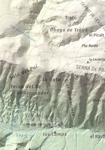 Mapa de relieve de Cap de Pla Redon, 1846 m, Alt Urgell, lámina 100 Cims de Trobart. Detalle de la zona inferior izquierda. 21 × 30 cm.