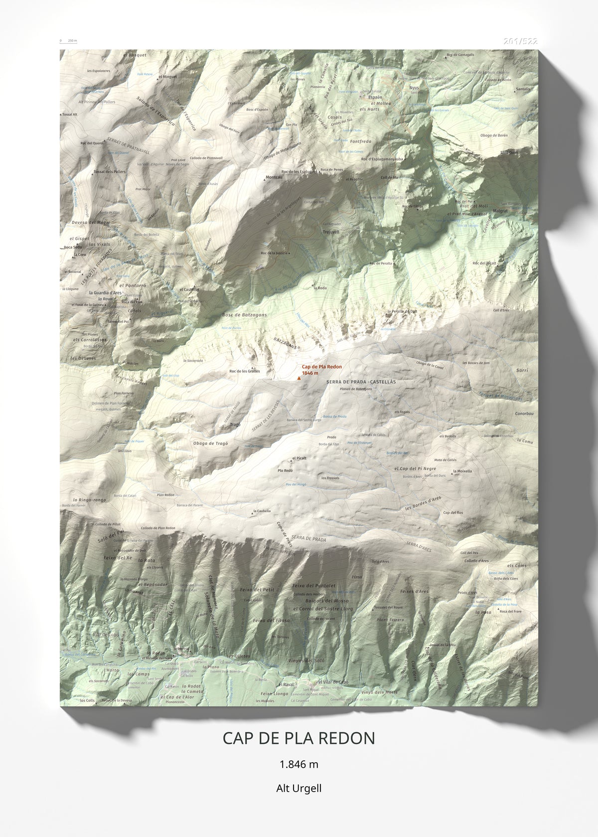 Mapa de relieve de Cap de Pla Redon, 1846 m, Alt Urgell, lámina 100 Cims de Trobart 50 × 70 cm.