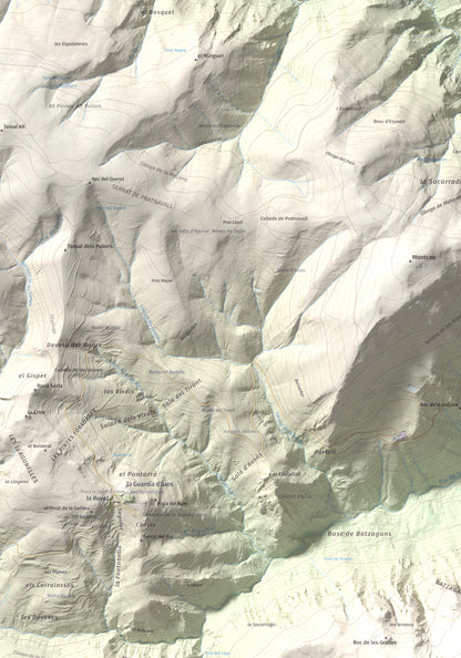Mapa de relieve de Cap de Pla Redon, 1846 m, Alt Urgell, lámina 100 Cims de Trobart. Detalle de la zona superior izquierda. 70 × 100 cm.