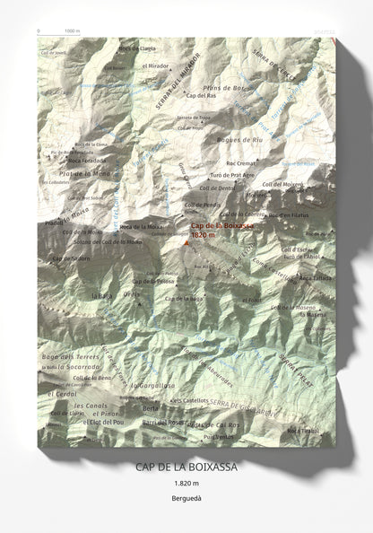 Mapa de relieve de Cap de la Boixassa, 1820 m, Berguedà, lámina 100 Cims de Trobart 21 × 30 cm.