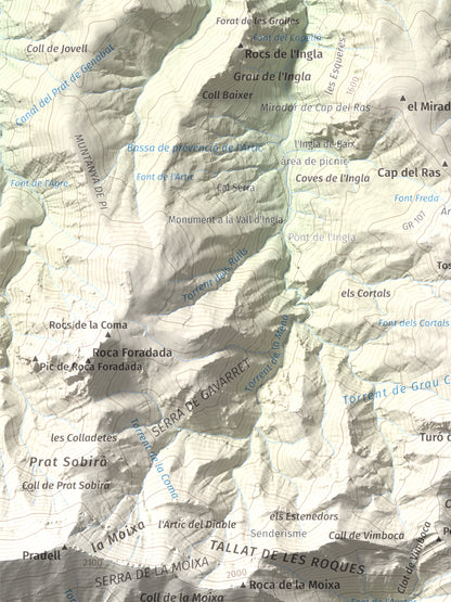 Mapa de relieve de Cap de la Boixassa, 1820 m, Berguedà, lámina 100 Cims de Trobart. Detalle de la zona superior izquierda. 30 × 40 cm.