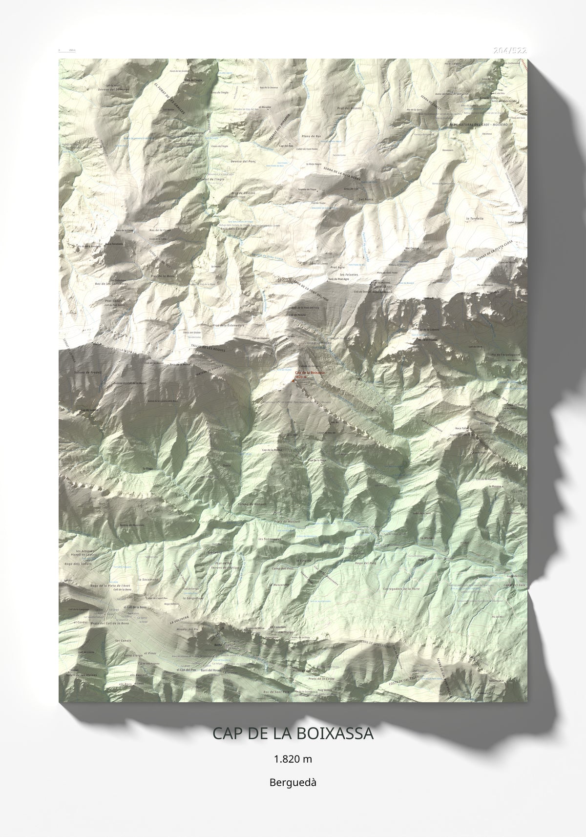 Mapa de relieve de Cap de la Boixassa, 1820 m, Berguedà, lámina 100 Cims de Trobart 70 × 100 cm.